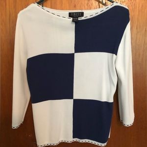 Finite navy and white rayon/nylon sweater